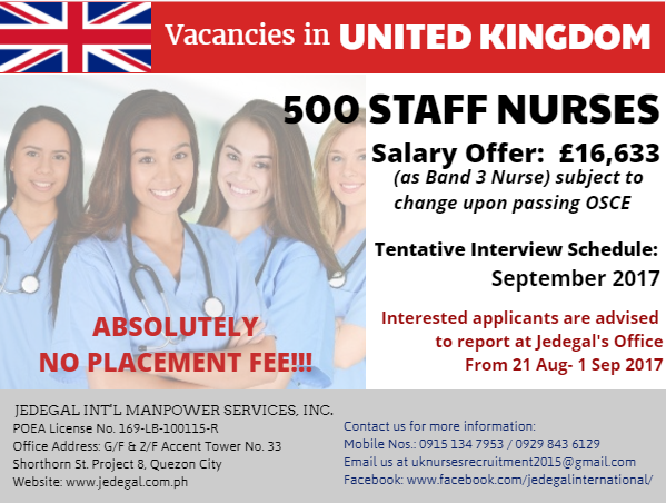 Jedegal hiring nurses for UK