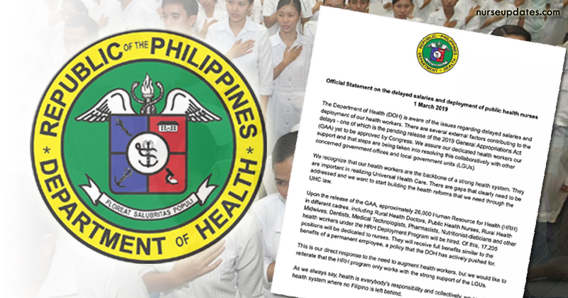 DOH statement on delayed nurses' salaries.